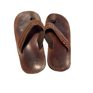 Vtg Abercrombie Fitch 13-14 Mens Leather Flip Flop Thong Sandal Brown Moose Y2K